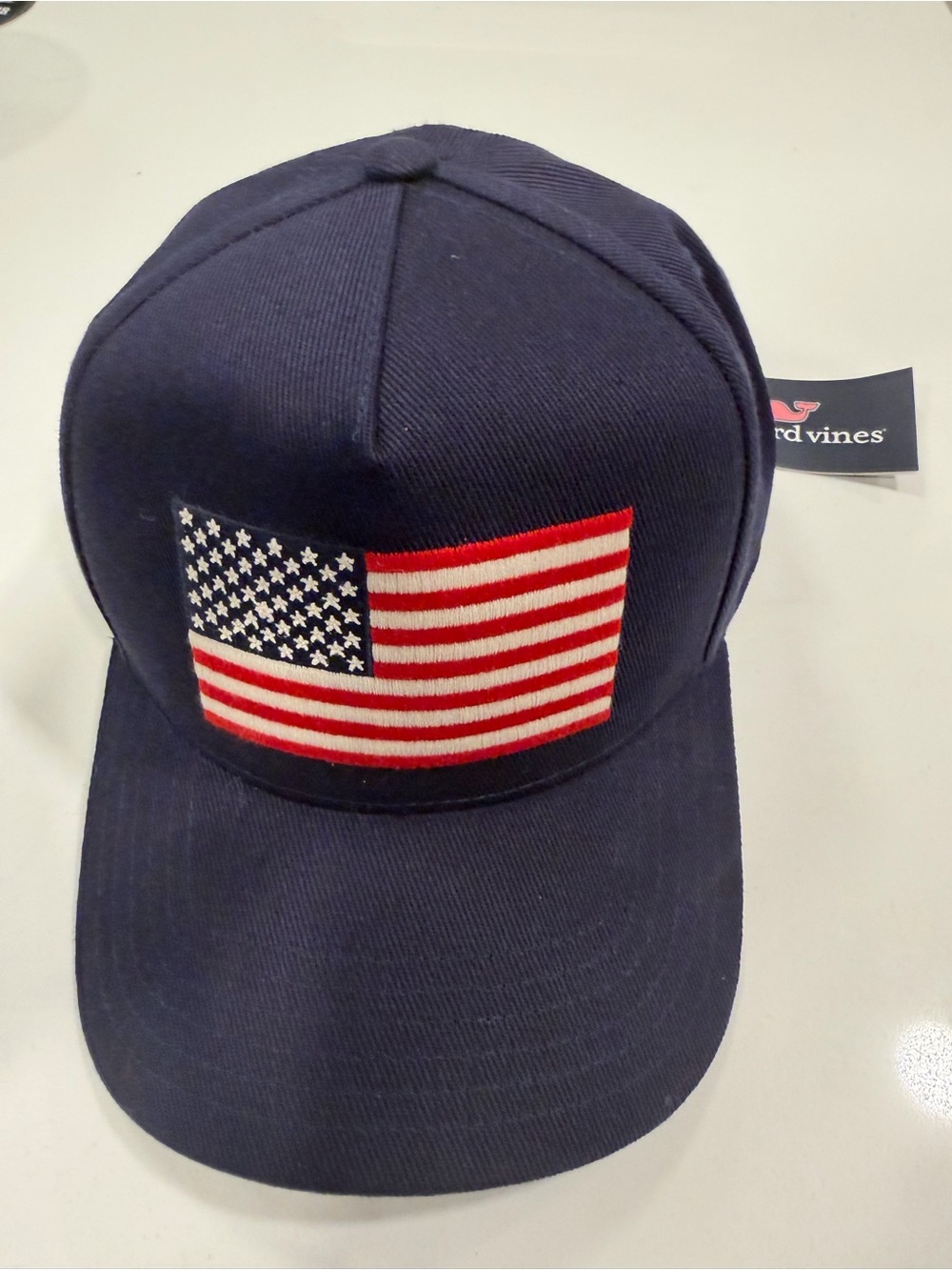 Vineyard Vines Kids Navy Baseball Hat with Embroidered American Flag